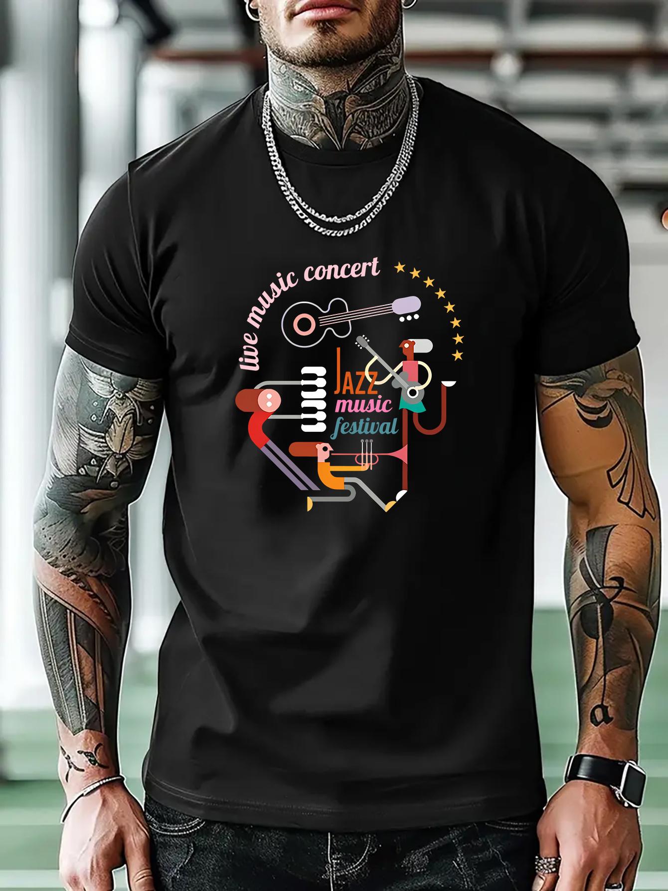 

Casual Short Sleeve T-shirt with Music Concert & Jazz Festival Graphic Print M