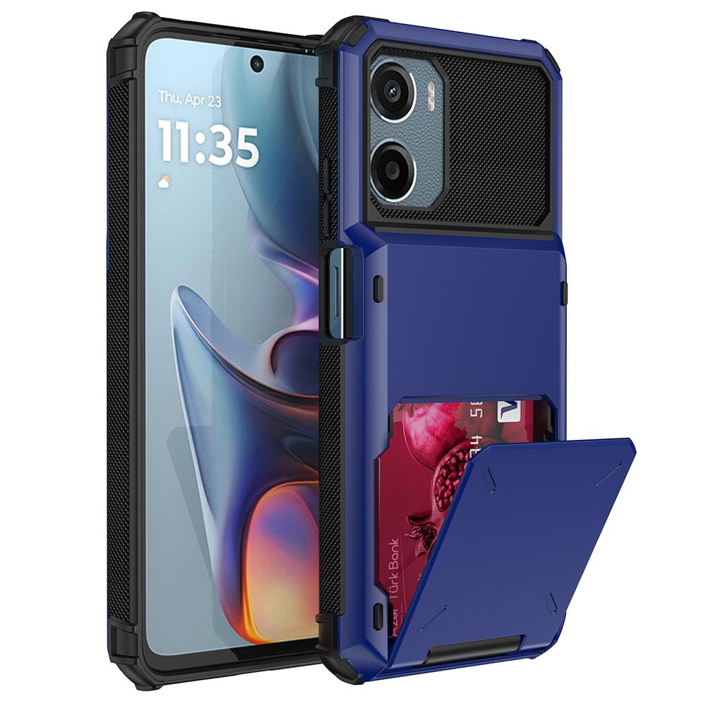For Motorola Moto E15 4G Case PC+TPU Dual Layer Back Phone Cover with Card Holder