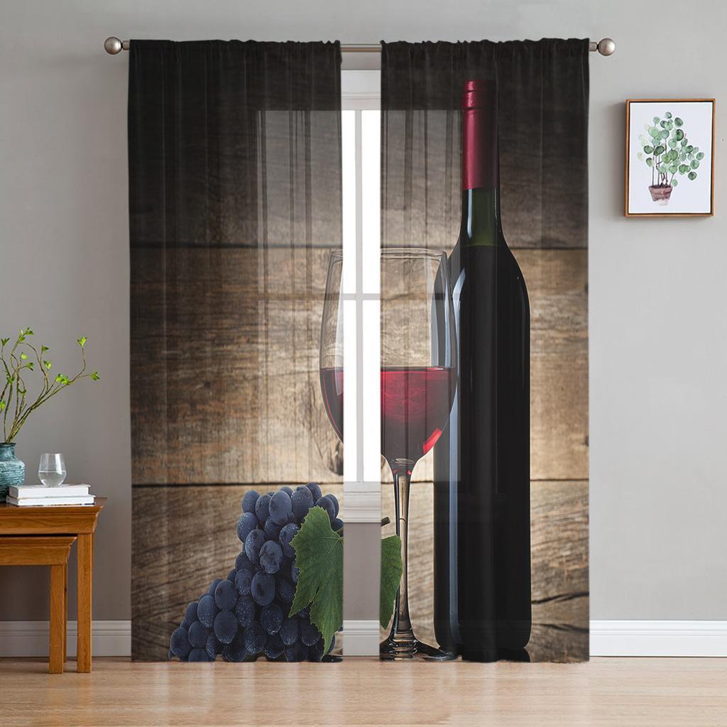 Wine Glass Wine Fruit Grapes Curtain For Living Room Transparent Tulle Curtains Window Sheer For The Bedroom Accessories Decor