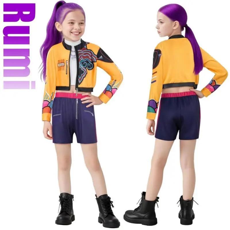 K-Pop Rumi Zoey Mira Lovci démonů Cosplay Kostým pro dívku Halloween Pódium Vzor s 3D potiskem Oblečení pro hraní rolí