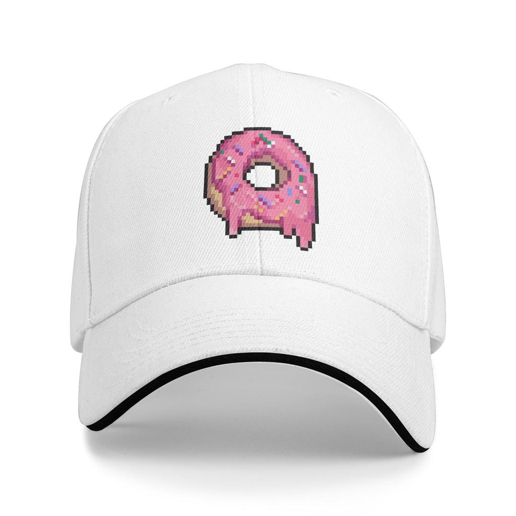 Drippy Pink Frosted Sprinkled Pixel Donut Baseball Cap Tennis Sunscreen Trucker Hat Couple Women Vintage Design Snapback Cap