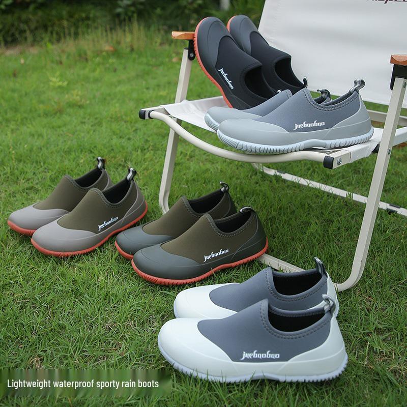 Men's High-End Low-Top Fashion Lightweight Waterproof Rain Boots - Non-Slip Outdoor Wading Shoes with Short Tubes