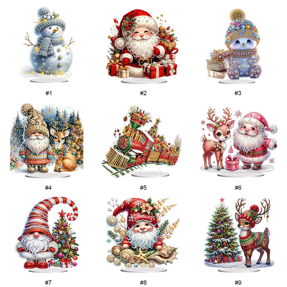 Acrylic Christmas Snowman Diamond Painting Tabletop Ornaments Kit 5D DIY Diamond Art Tabletop Decorations for Home Office Decor
