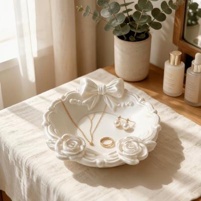 Smooth Surface Jewelry Storage Tray Plastic Bow Knot Trinket Plate Jewelry Holder  Home Decoration