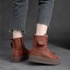 Johnature Winter Plüsch Warme Baumwollstiefel Echtes Leder Runde Zehen Dickbesohlte Kurze Damenstiefel