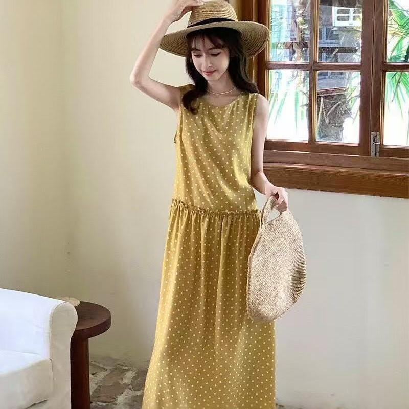 Yan Guiliang summer new sleeveless cotton and silk dress commuter floral dress loose and thin holiday beach dress women