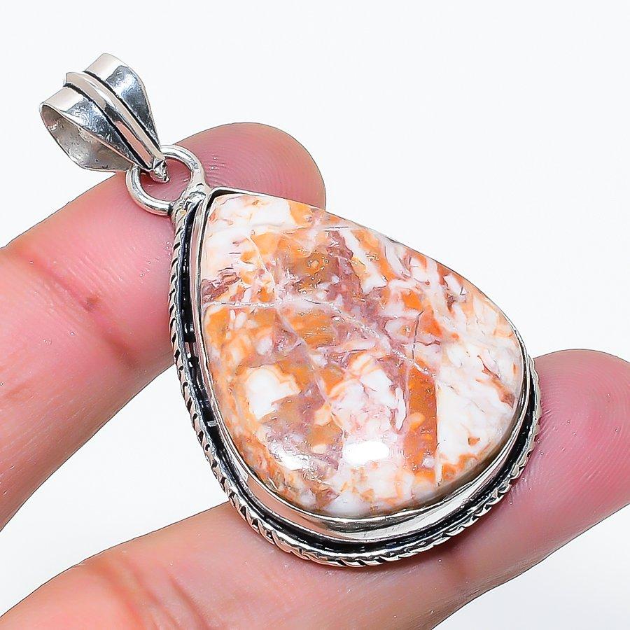 Natural Laguna Lace Agate Gemstone 925 Sterling Silver Pendant 1.89  AP-15245