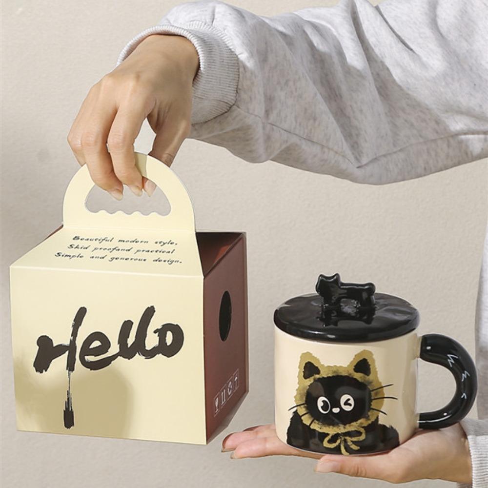 Cute cat cup office mug with lid water cup ceramic couple gift box birthday gift
