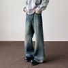 VUUG Men's Retro Loose Fit Straight Leg Jeans with Lightning Texture