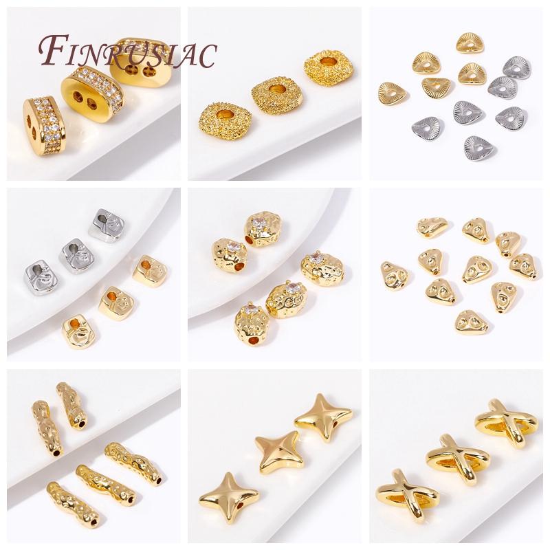 18K Gold Plated Brass With Zircon 2 Hole Oval Spacer Beads For Jewelry Making Supplies DIY Bracelets Necklaces Accessories