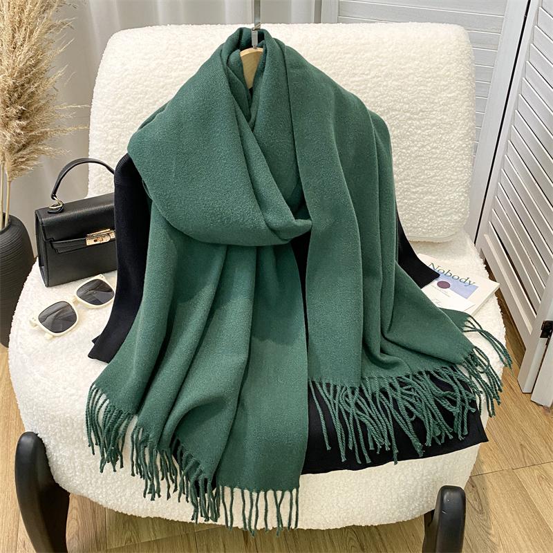 Winter Scarf Women Luxury Autumn Winter Cashmere Scarf Thickened Warm Shawl Classic Tassels Fluffy Scarf Solid Cope Foulard
