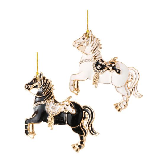 Kamínková ozdoba kůň Elegantní vánoční ozdoba na stromek s klíčenkou 2D akrylová závěsná dekorace Jezdecký dárek pro milovníky koní