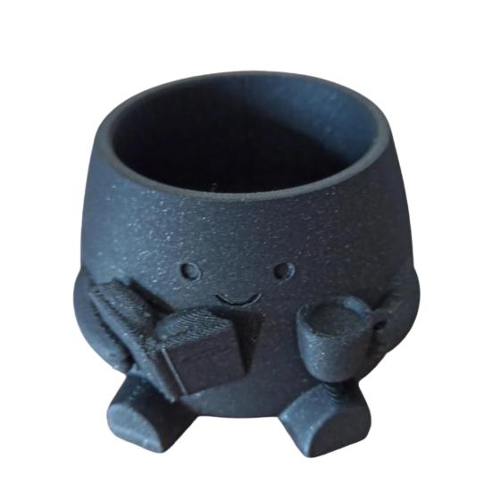 Cute Smiling Face Planter, 3D Printed Reading Head Planter, Sitting Figure Holding Book And Cup Plant Pot for Succulents Cactus Desk Decor