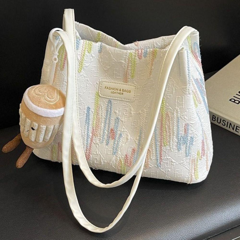 Large Capacity Shoulder Bag Women New Design Striped Tote Bag Nylon Underarm Bag  Office Worker