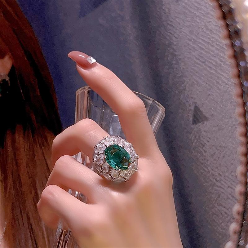 Paraiba Emerald French Gemstone Jewelry Set: Stud Earrings, Ring & Necklace, High-End Luxury
