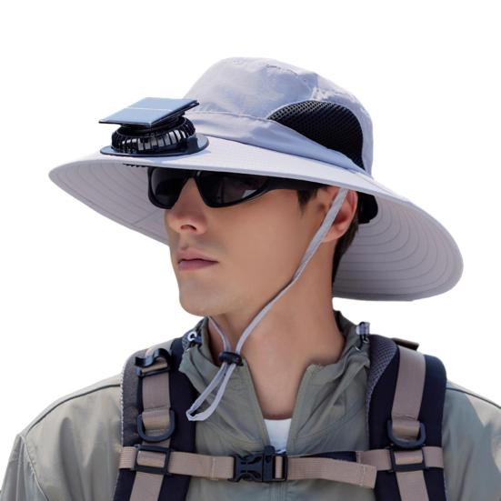 Fan Hat Wide-Brimmed Outdoor Hat with Fan Design Breathable Mesh 3 Gear Adjustable Speed Hiking Cycling Fishing Hat