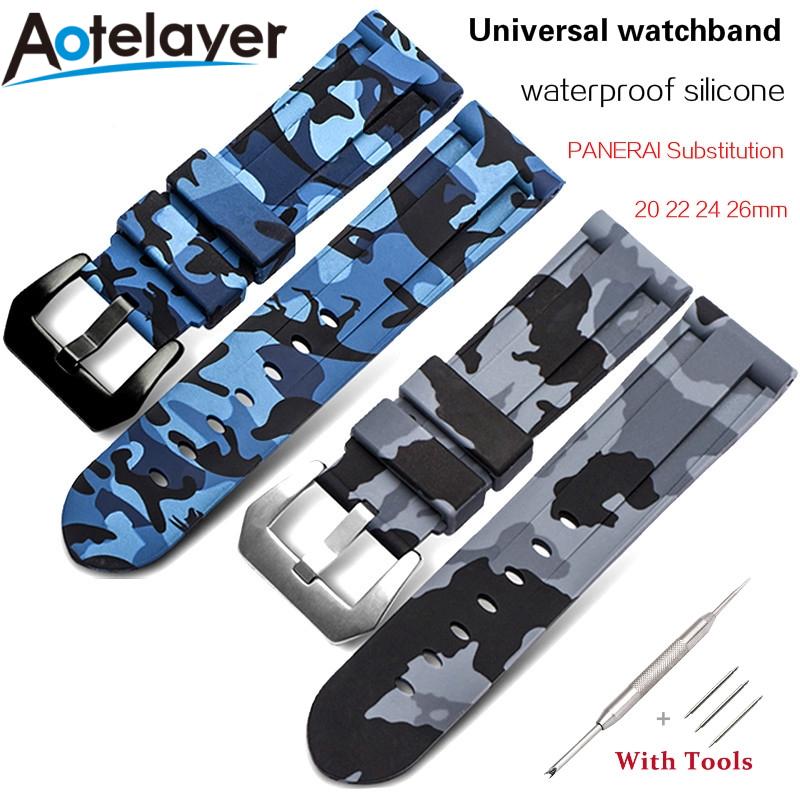 20mm 22mm 24mm 26mm Universal Camo Blue Grey Watch Band Rubber Silicone Watch Straps Wristwatch Belt Watch Accessories with Tool