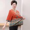 T-shirt Estiva da Donna Taglie Forti Stile Cinese con Stampa Floreale