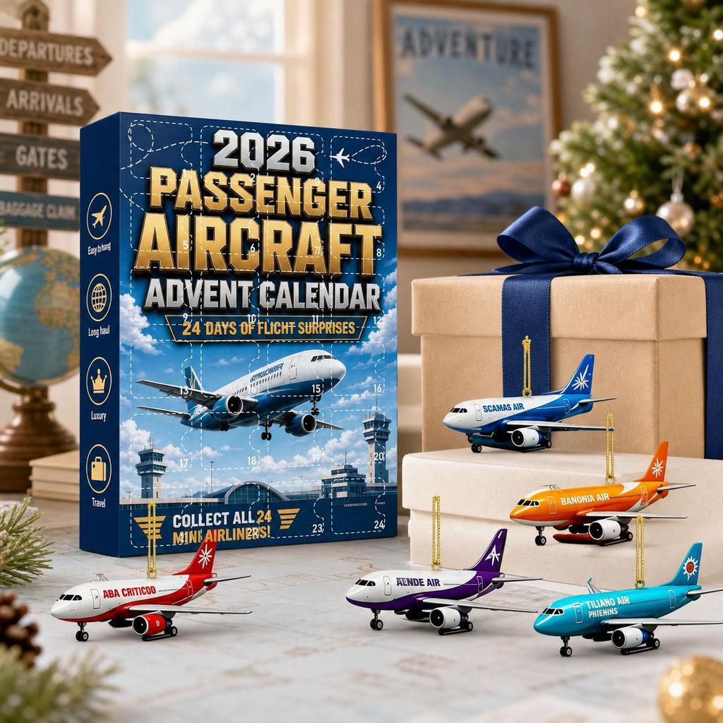 Airplane Christmas Advent Calendar – 24-Day Countdown with 2D Acrylic Airplane Ornaments, Hanging Pendants Gift for Aviation Lovers