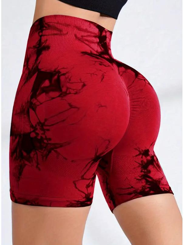 European & American Tie-Dye High-Waist Quick-Dry Yoga Shorts: Seamless, Elastic, Hip-Lifting, Fitness-Ready