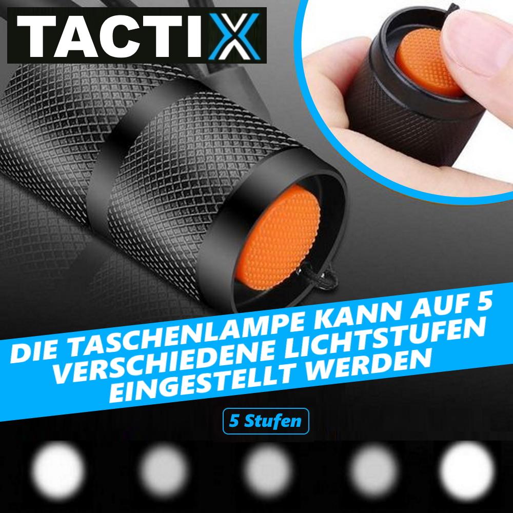 TACTIX LED Tactical Flashlight Black Zoom Function 5 Light Modes 40x Brighter