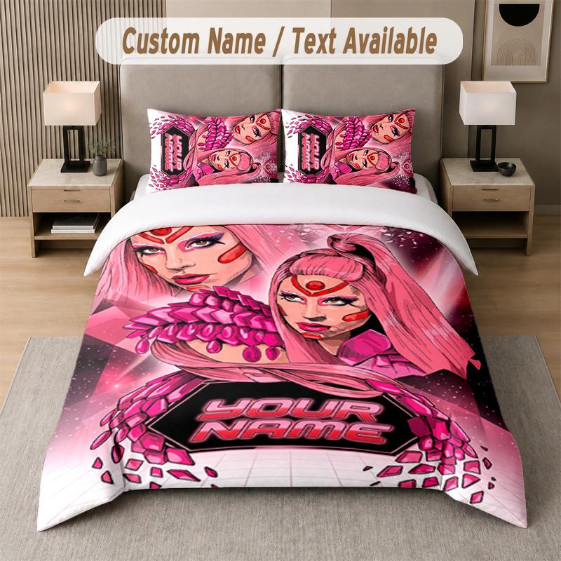 Lady Gaga 3Pcs Bedding Set, Personalized Custom Name Text, 1 Duvet Cover & 2 Pillowcases For Bedroom
