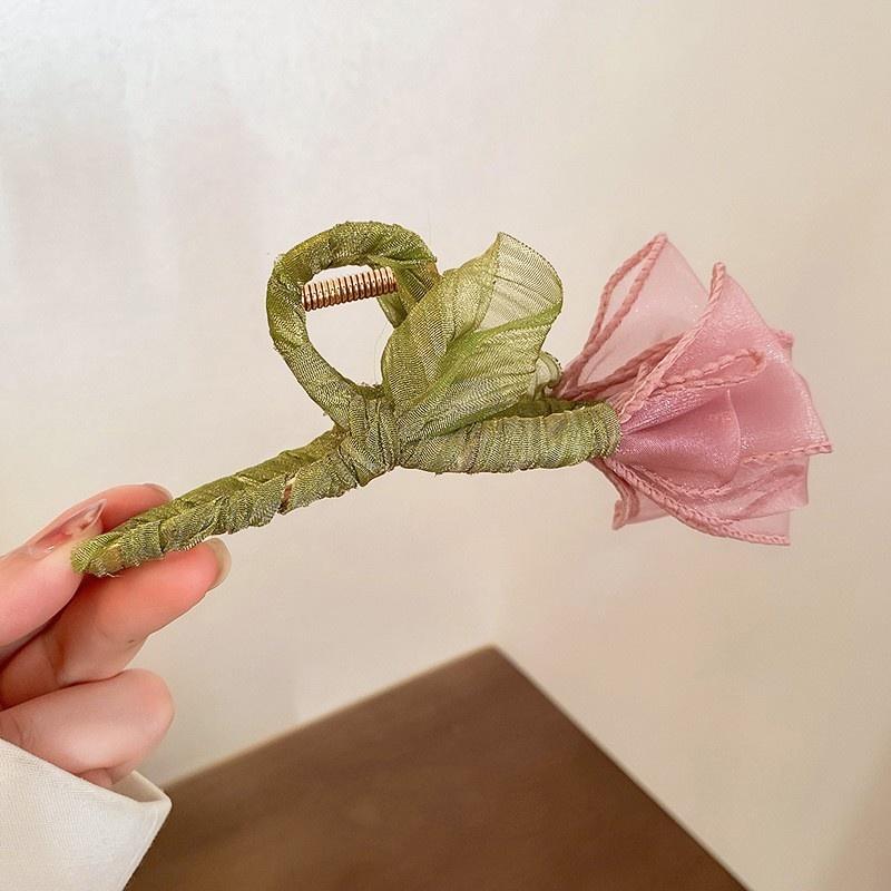 A New Small Fresh Tulip Flower Hairpin Sen with Instagram Temperament Grab Shark Clip Back of Head Hairpin