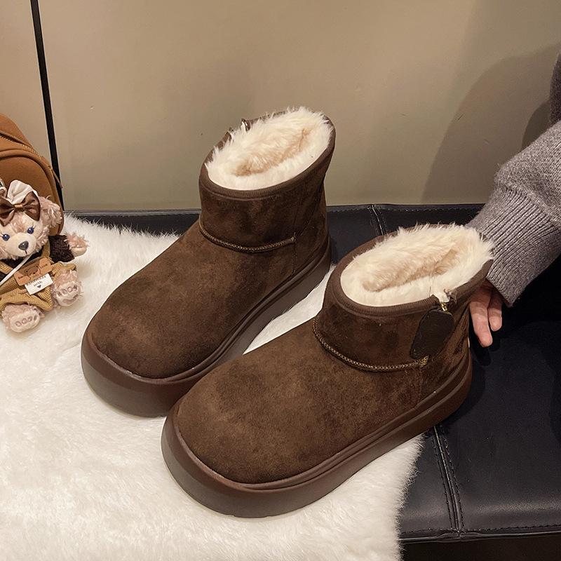 Women s elastic thick sole winter fur one warm anti cold padded snow boots non-slip wear casual sports short cotton boots Le Fu shoes 35 3309₽