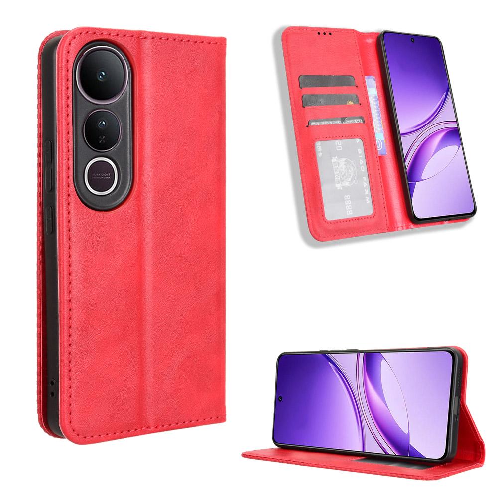 

For vivo V50 Lite 4G/vivo V50 Lite 5G Retro PU Leather Case Phone Wallet Stand Cover Red