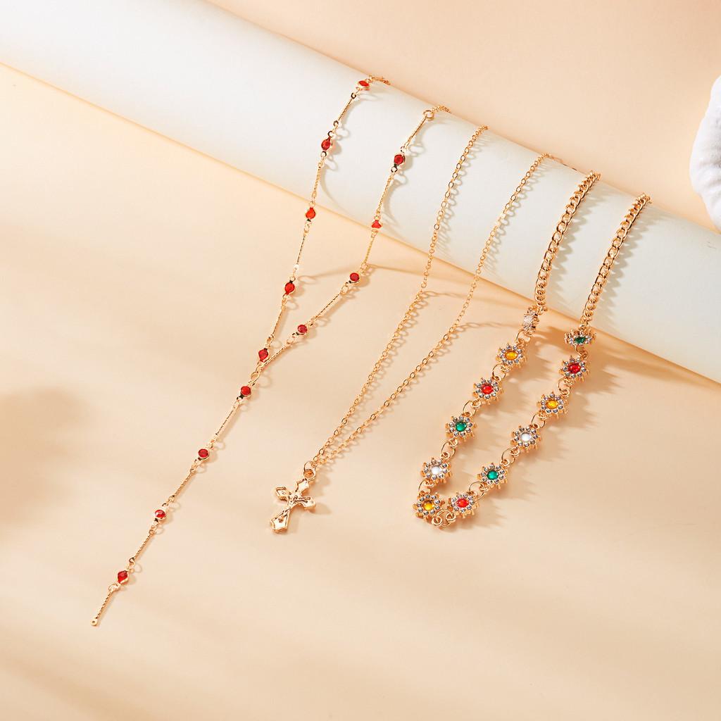 Vintage Luxury Cross Pendant Necklace For Women With Multilayer Chain Gift Idea