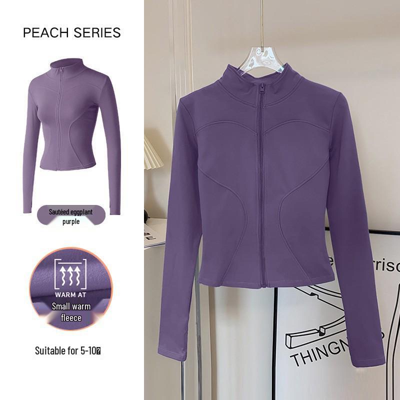Women's Autumn Stand Collar Pilates Yoga Jacket: Plus Velvet, Quick Dry, Long Sleeve, Zipper Fitness Top for Running and Active Wear