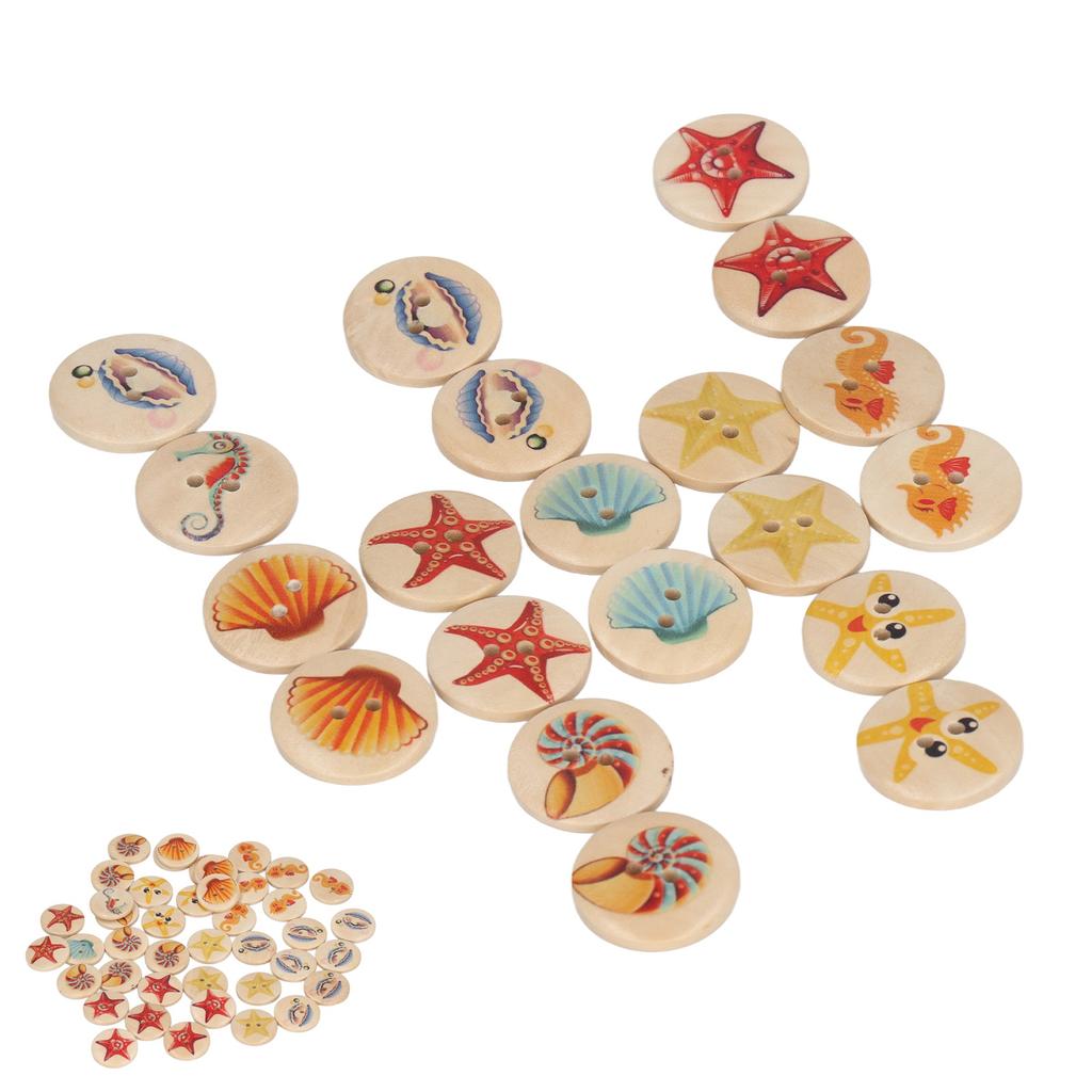 50pcs Sea Animal Buttons 25mm Flat Bottom Rounded Edges Handcraft Synthetic Wood Sewing Buttons for