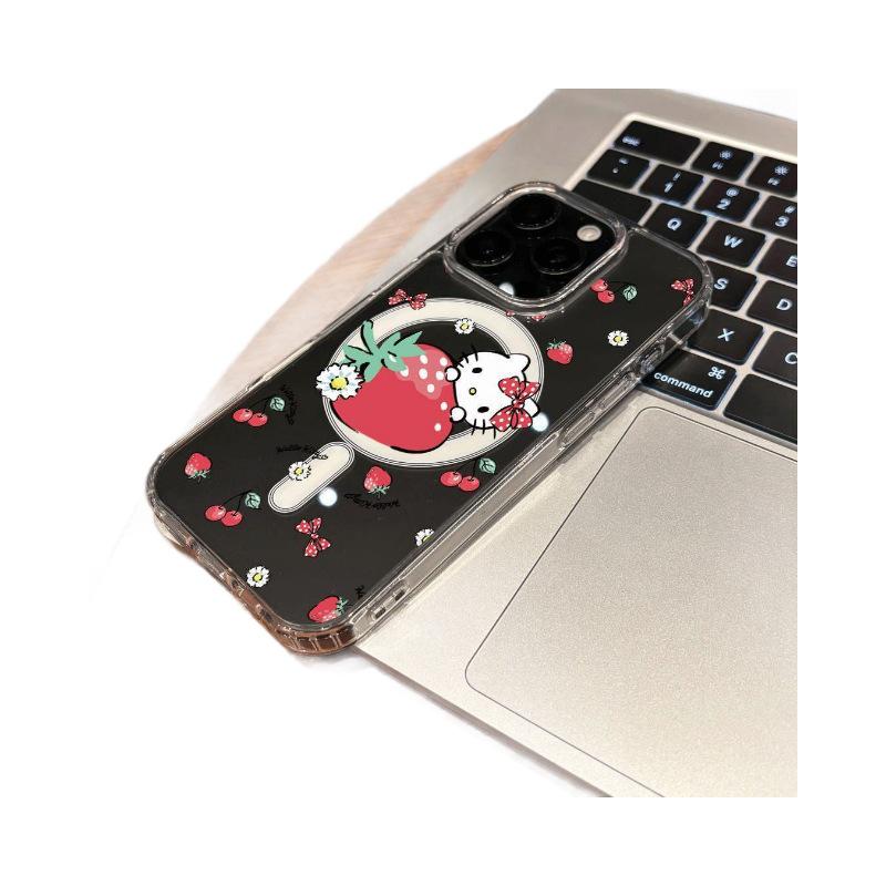Hello Kitty Strawberry Magnetic Acrylic Case for iPhone 17 Pro Max, 15, 14, 13 Pro, 12