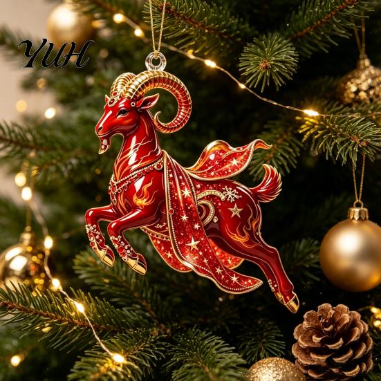 Festive Atmosphere Party Decor Galloping Goat Hanging Ornament, 2D Flat Acrylic Pendant, New Year Unique Animal Pattern Pendants Decoration