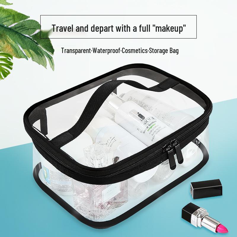 Thickened Transparent Travel Makeup Bag with Customizable Logo - Three-Dimensional Handheld Toiletries and Lipstick Storage.