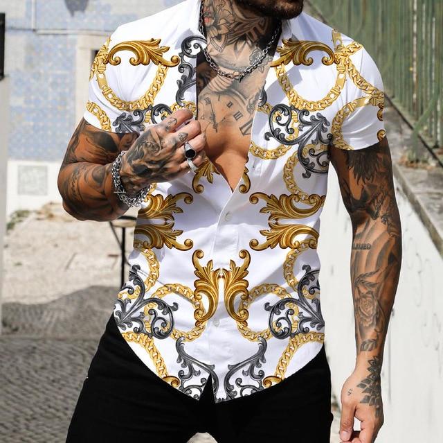 Pánské košile Krátké Luxusní košile s límečkem Lapel Prom Vysoce kvalitní topy Pánské oblečení Slim Fit Tričko 5xl Barokní potisk Volná trička