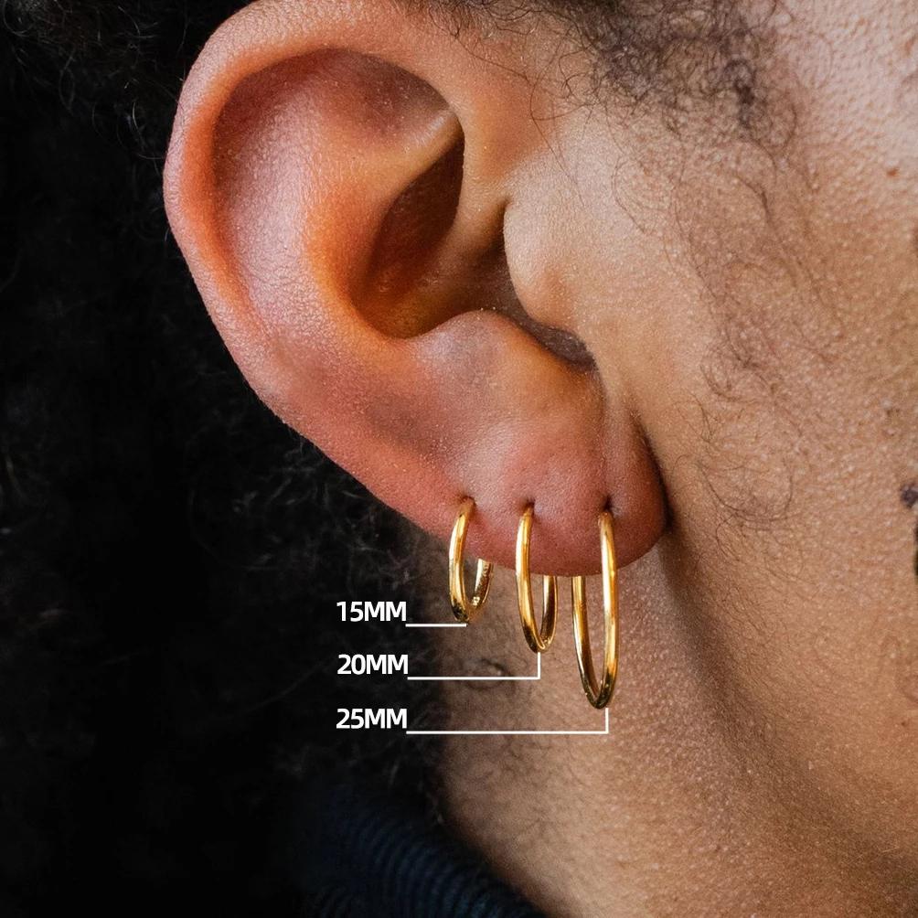 

Gold Color Small Hoop Earrings Stainless Steel Circle Round Huggies for Women Men Ear Ring Bone Buckle Fashion Jewelry 25MM 15MM серебряный