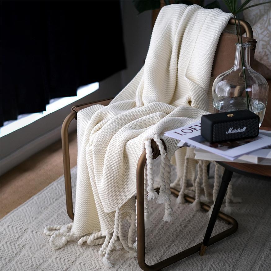 

Скандинавский вязаный диванный плед - Толстое одеяло ручной вязки, накидка на кровать, для отделки и дневного сна в отеле 127x152cm