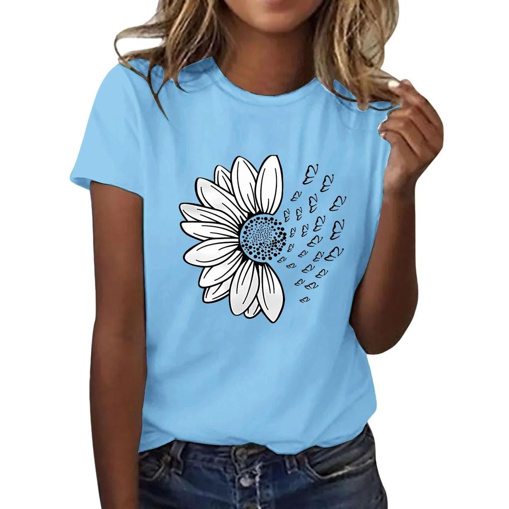 Women's Casual Floral Print Short Sleeved T-shirt With Round Neck  Top