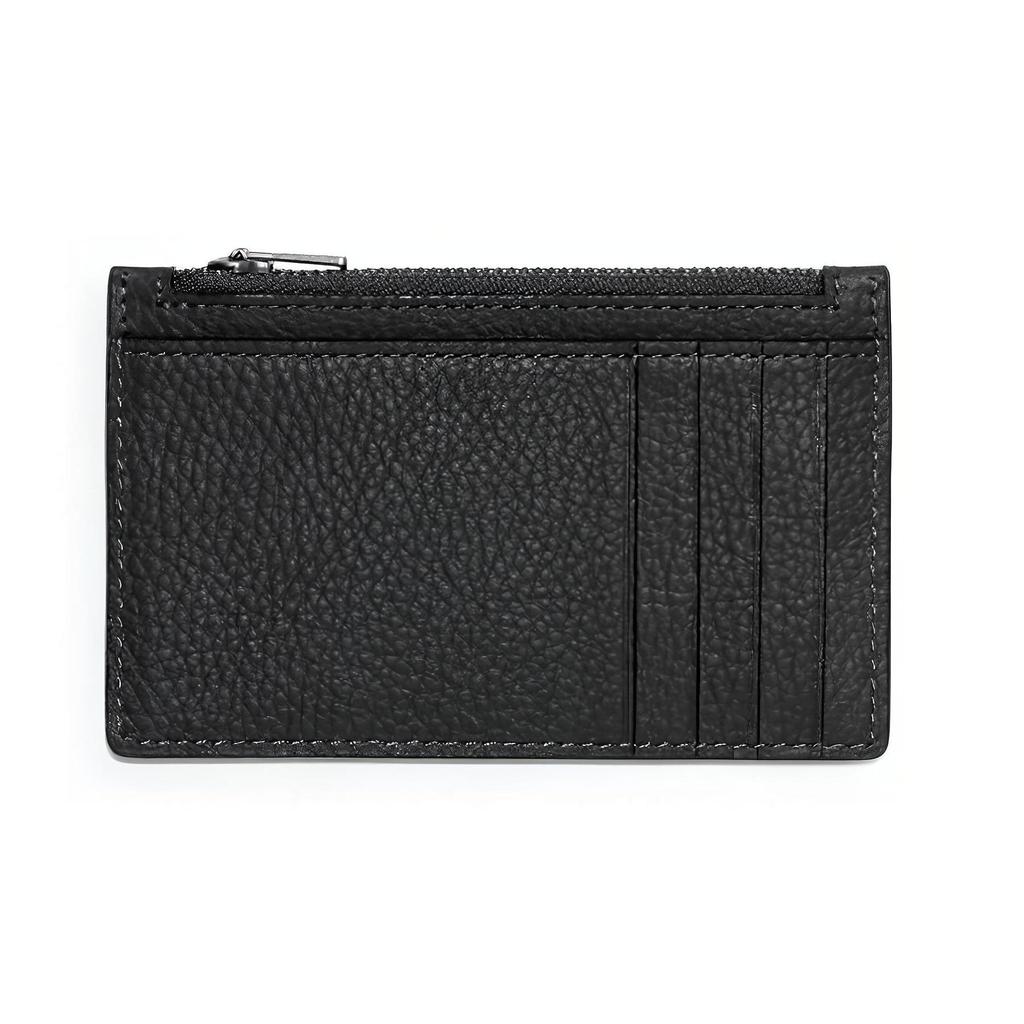 Coach Card Case Zipper Pebble Grain Leather Wallet Unisex Wallet Black C4280-QBBK