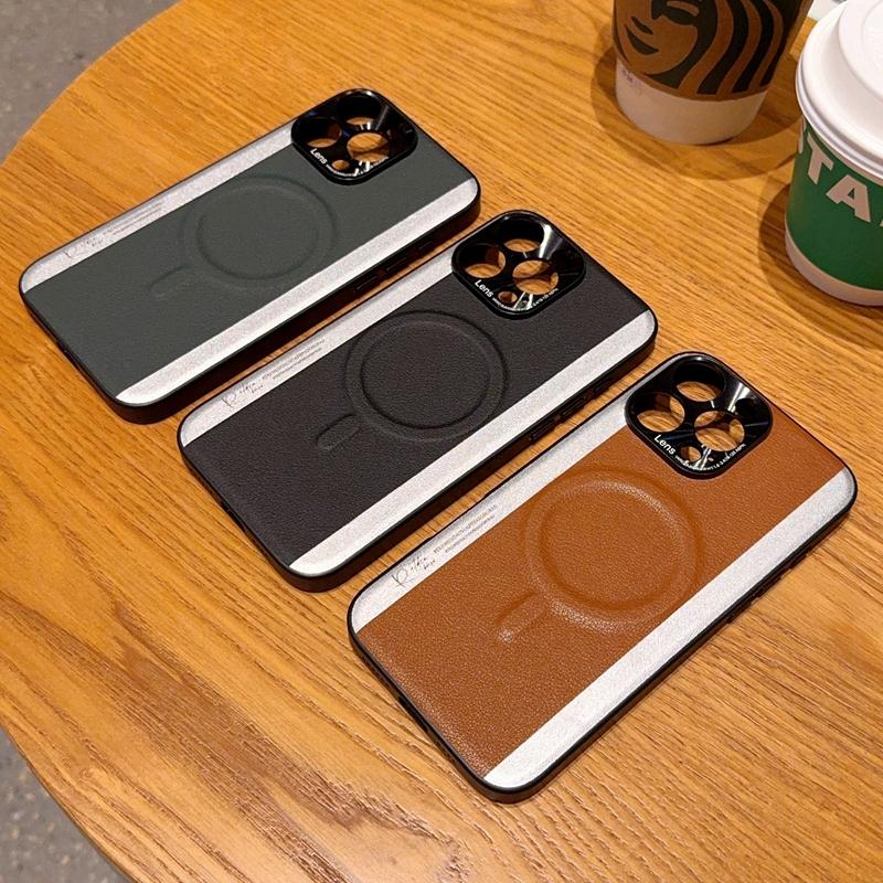 For iPhone 16 Pro Max Case Compatible with MagSafe Splicing Color PC+PU Leather Phone Back Cover