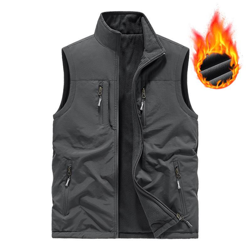 

Men s Reversible Fleece-Lined Vest - Stand Collar, Casual Style for Middle-Aged & Elderly, Autumn/Winter Wear XL сірий колір