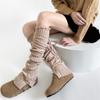 Ribbed Knit Thigh High Footless Long Socks with Button Detail Split Designs Over Knee Leg Warmers for Dance Enthusiasts
