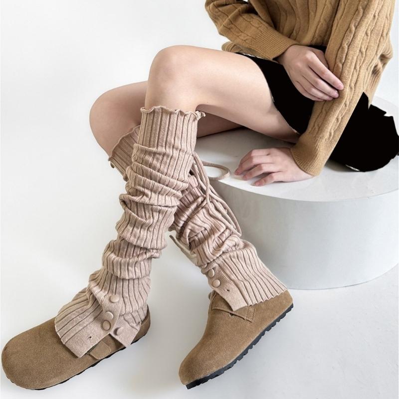 Ribbed Knit Thigh High Footless Long Socks with Button Detail Split Designs Over Knee Leg Warmers for Dance Enthusiasts