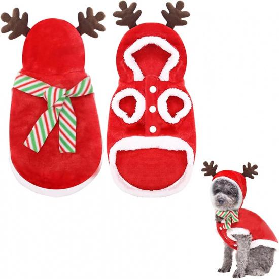 Pet Hoodie Christmas Outfit - Warm Puppy Costume with Hat, Funny Holiday Cosplay Pet Clothes for Small Medium Dogs & Cats (Size S: