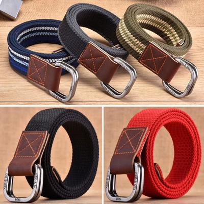 Women Men Double Ring Buckle Canvas Belt Simple Casual Versatile Youth Cargo Waist Band Outdoor Sport Jeans Accessories EMA