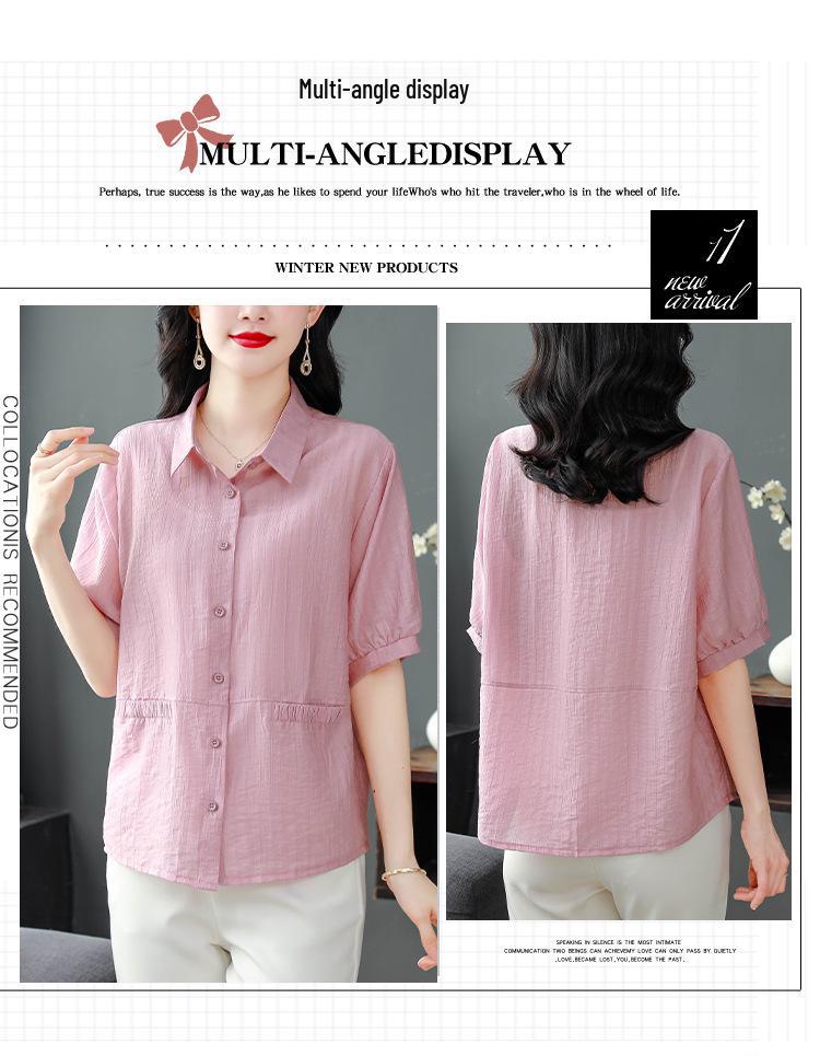 2025 Summer Lightweight Loose Cotton Linen Shirts - Plus Size, Short-Sleeve, Flattering and Breathable Design for Moms