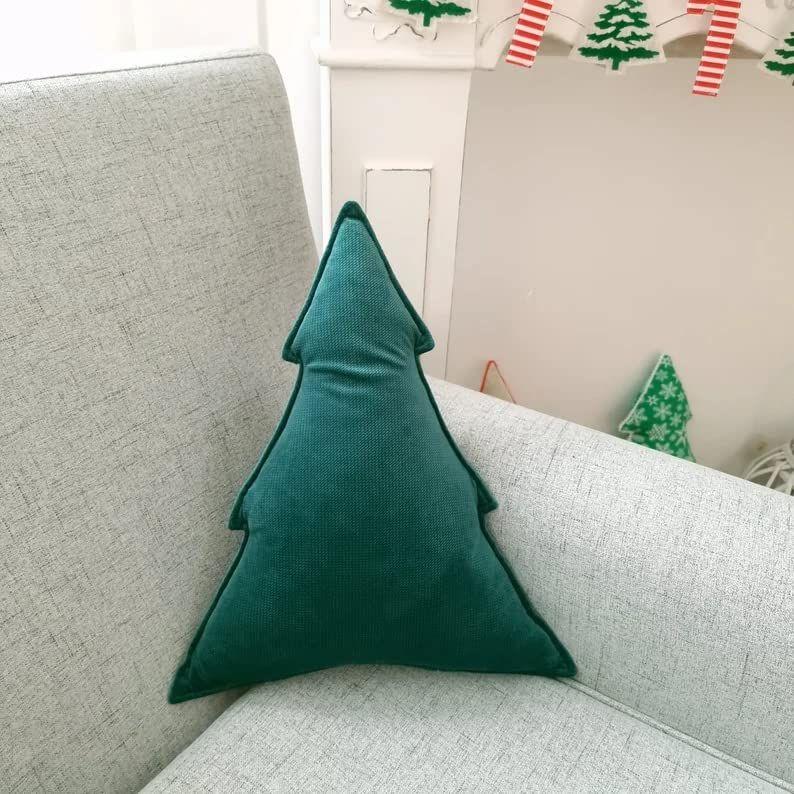 Christmas Tree Shape Cushion for Living Room Sofa (Pack of 2, 16x16 Inch, Green) Christmas Theme Cushion, Sofa Cushion, Christmas Decor