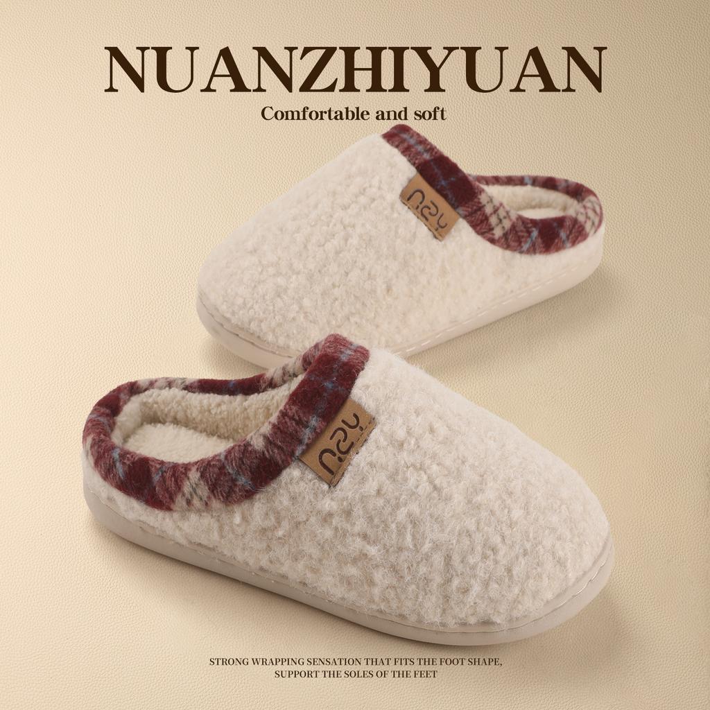Warm edge cotton slippers women's winter household warm velvet home non-slip couple wear bag head cotton slippers men