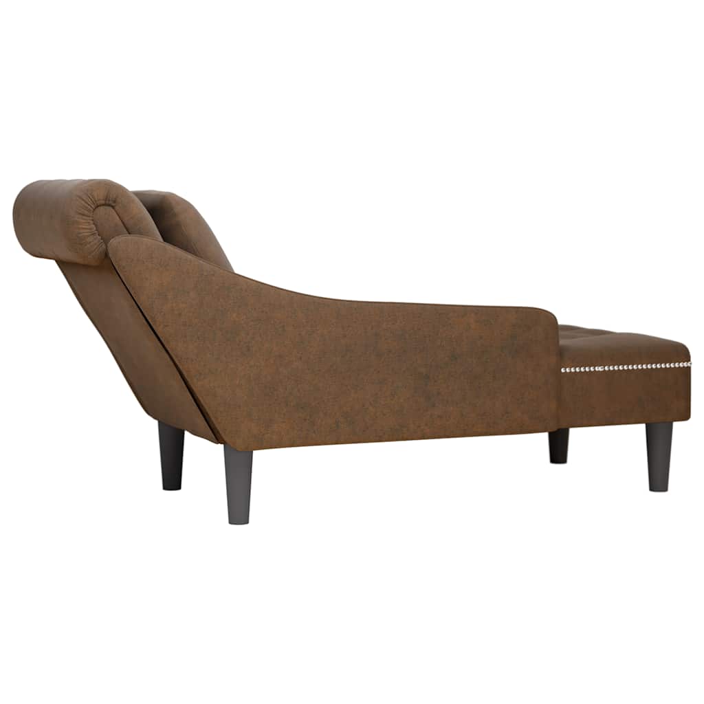 Chaise Longue with Cushion and Right Armrest Brown Faux Leather